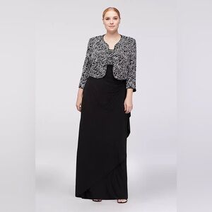 Alex Evenings Textural Print Tank Sheath Dress and Jacket Sz 18